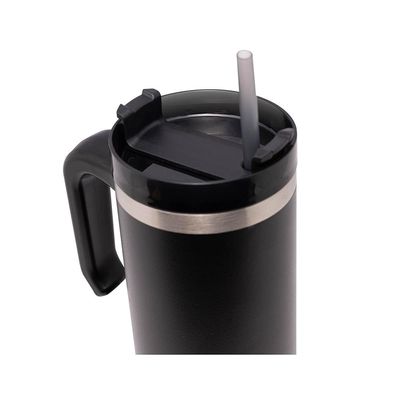 Caneca Térmica Wolff 890ml SlimTerm com Canudo, Parede Dupla e Base Ergonômica Preta Preto