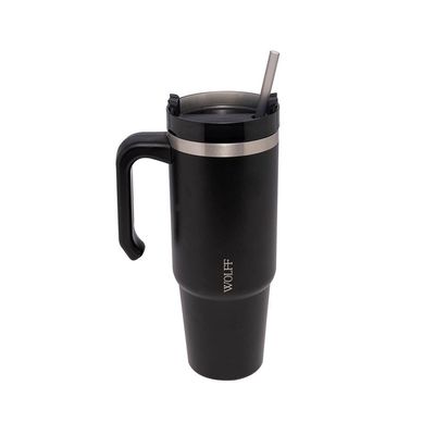 Caneca Térmica Wolff 890ml SlimTerm com Canudo, Parede Dupla e Base Ergonômica Preta Preto