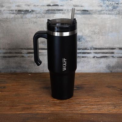 Caneca Térmica Wolff 890ml SlimTerm com Canudo, Parede Dupla e Base Ergonômica Preta Preto