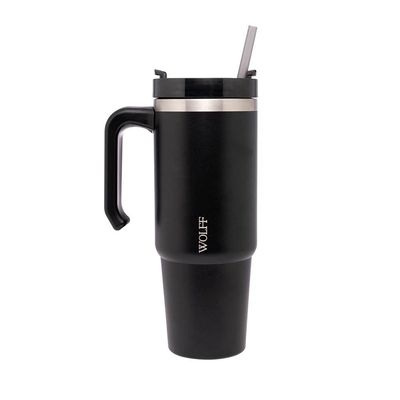 Caneca Térmica Wolff 890ml SlimTerm com Canudo, Parede Dupla e Base Ergonômica Preta Preto