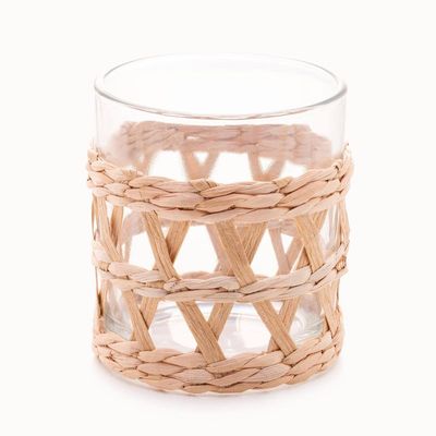 Conjunto 4 Copos Baixos Wolff 320ml Vidro com Sisal Natural Design Rústico Transparente