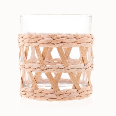 Conjunto 4 Copos Baixos Wolff 320ml Vidro com Sisal Natural Design Rústico Transparente