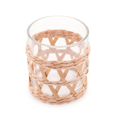 Conjunto 4 Copos Baixos Wolff 320ml Vidro com Sisal Natural Design Rústico Transparente