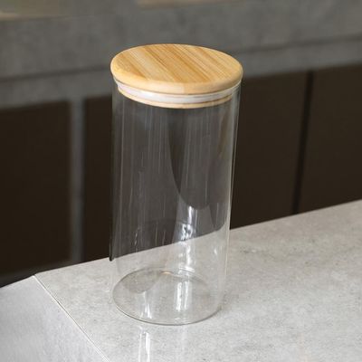 Porta Mantimento Wolff 120ml Vidro Borossilicato com Tampa Bambu Elegante Transparente