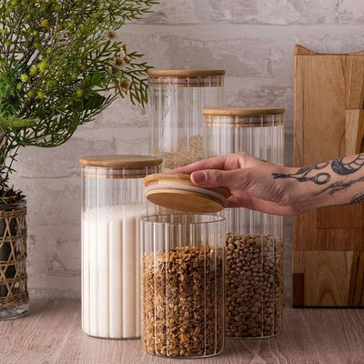 Porta Mantimento Wolff 1,3L Vidro Borossilicato Tampa Bambu Transparente