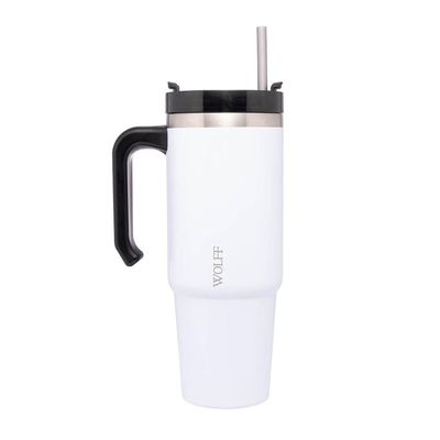 Caneca Térmica Wolff SlimTerm 890ml com Canudo, Parede Dupla e Base Ergonômica Branca Branco