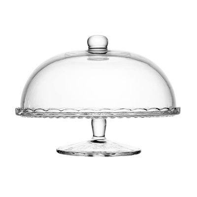 Prato para Bolo com Pé Wolff Bangkok 29x21cm Vidro com Tampa Base Elegante Transparente