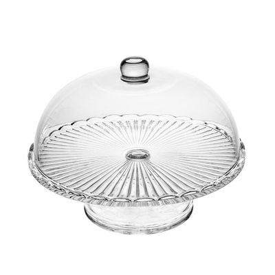Prato para Bolo com Pé Wolff Bangkok 29x21cm Vidro com Tampa Base Elegante Transparente