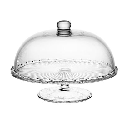 Prato para Bolo com Pé Wolff Bangkok 29x21cm Vidro com Tampa Base Elegante Transparente