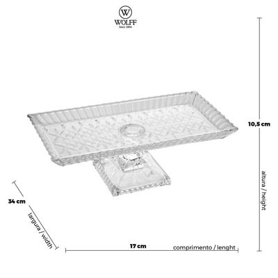 Travessa com Pé Wolff Lys Cristal 34x17x11cm Design Retangular Pé Elevado Transparente