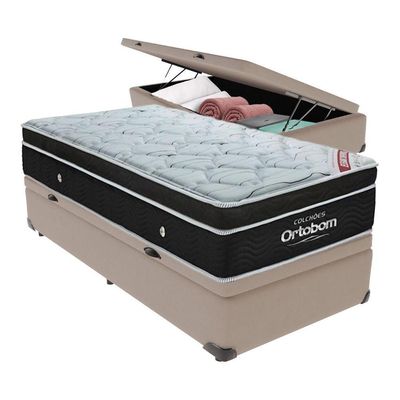 Cama+ Box Com Bau Ortobom Colchão Solteiro Com Molas Ensacadas Bege