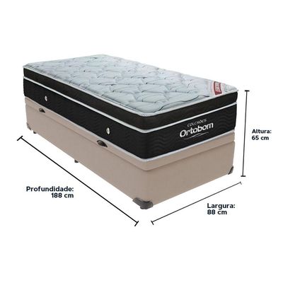 Cama+ Box Com Bau Ortobom Colchão Solteiro Com Molas Ensacadas Bege