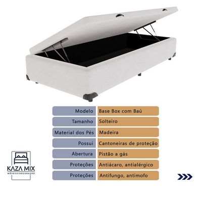 Cama Solteiro Box Branca Baú Elegant Ortobom Molas Ensacadas