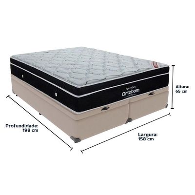 Cama+ Box Com Bau Ortobom Colchão Queen Com Molas Ensacadas Bege