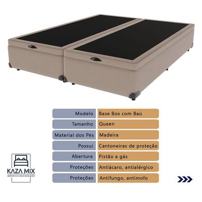 Cama+ Box Com Bau Ortobom Colchão Queen Com Molas Ensacadas Bege