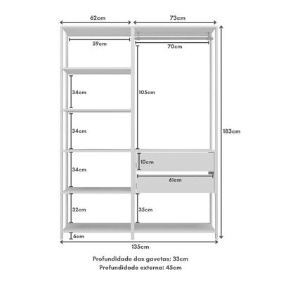Guarda-roupas Closet Modulado 405cm 6 Peças Com 6 Gavetas E Cabideiros Multimóveis Mp4322 - Branco