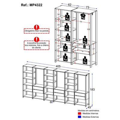Guarda-roupas Closet Modulado 405cm 6 Peças Com 6 Gavetas E Cabideiros Multimóveis Mp4322 - Branco