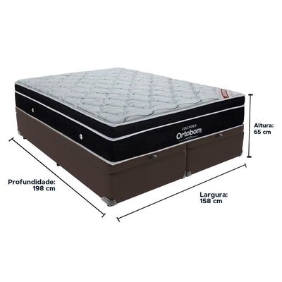 Cama+ Box Com Bau Ortobom Colchão Queen Com Molas Ensacadas Marrom