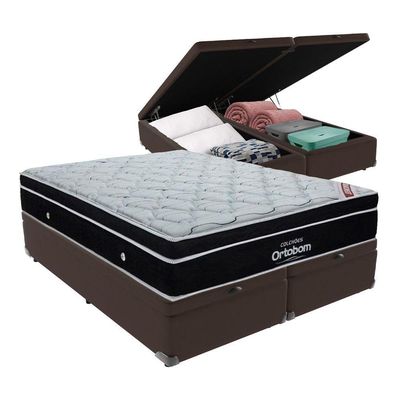 Cama+ Box Com Bau Ortobom Colchão Queen Com Molas Ensacadas Marrom