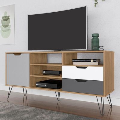 Rack Bancada Tv 60 Pol 140 Cm Grafite Prata Branco Carvalho Arly