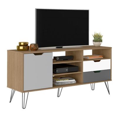 Rack Bancada Tv 60 Pol 140 Cm Grafite Prata Branco Carvalho Arly