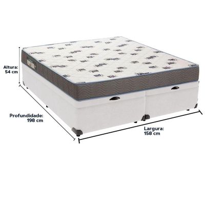 Cama Box Queen Com Bau Ortobom D33 Light Bege Branco