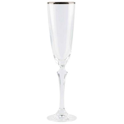 Conjunto de Taças para Champanhe Bohemia Elizabeth em Cristal Ecológico Silver Rim 200 ml – 6 Peças