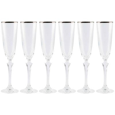 Conjunto de Taças para Champanhe Bohemia Elizabeth em Cristal Ecológico Silver Rim 200 ml – 6 Peças