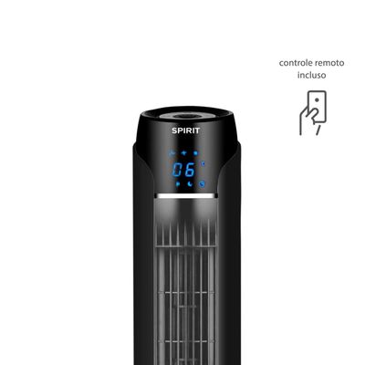 Ventilador de Torre 90cm Spirit SKY com 3 Velocidades, Controle Remoto e Timer de até 7h30 – Preto Preto / 220