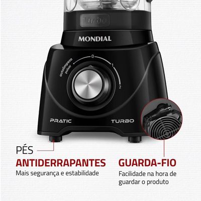 Liquidificador Mondial L-98-B Pratic Turbo com 2 Velocidades e Função Pulsar 550W - Preto Preto / 110