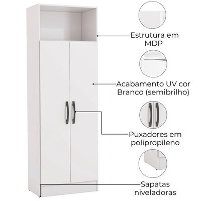 Armario Multiuso 2 Portas 167x57 Cm N408 Kappesberg Branco
