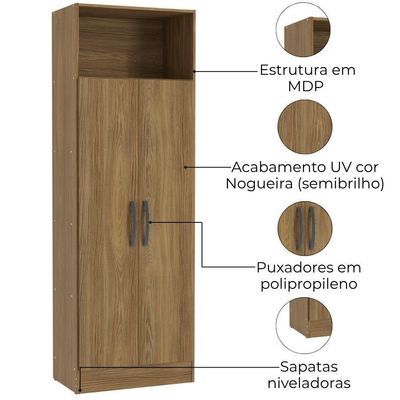 Armario Multiuso 2 Portas 167x57 Cm N408 Kappesberg Nogueira