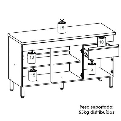Balcao Com Tampo 3 Portas 1 Gaveta 150 Cm Line Ktp Supremo