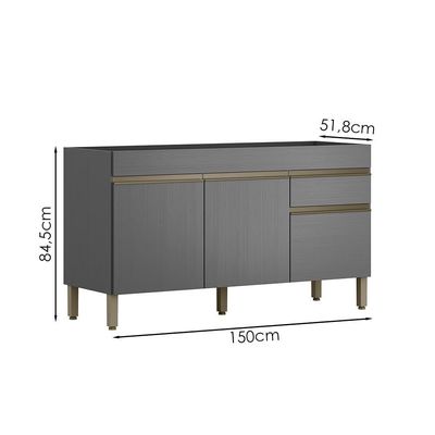 Balcao Para Pia 3 Portas 1 Gaveta 150 Cm Line Ktp Gris