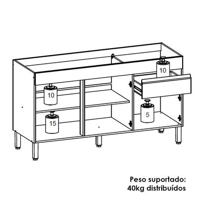 Balcao Para Pia 3 Portas 1 Gaveta 150 Cm Line Ktp Gris