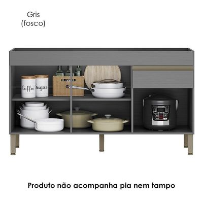 Balcao Para Pia 3 Portas 1 Gaveta 150 Cm Line Ktp Gris