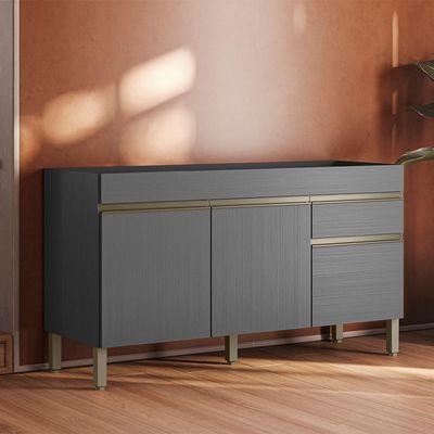 Balcao Para Pia 3 Portas 1 Gaveta 150 Cm Line Ktp Gris
