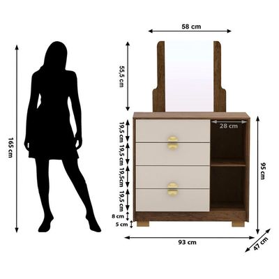 Comoda Com Espelho 4 Gavetas 1 Porta 93 Cm Bel Vlr Imbuia Fendi
