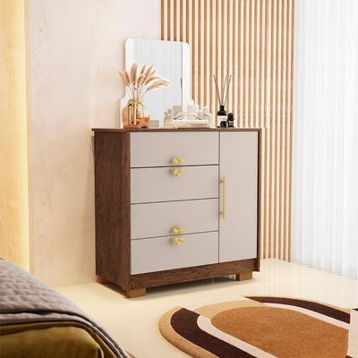 Comoda Com Espelho 4 Gavetas 1 Porta 93 Cm Bel Vlr Imbuia Fendi