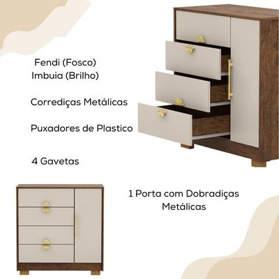 Comoda Com Espelho 4 Gavetas 1 Porta 93 Cm Bel Vlr Imbuia Fendi