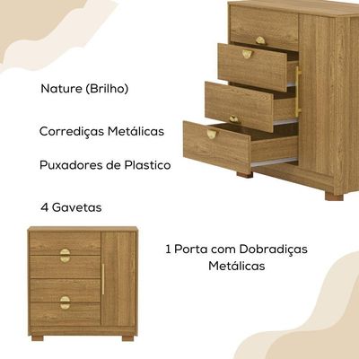 Comoda Com Espelho 4 Gavetas 1 Porta 93 Cm Bel Vlr Nature