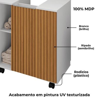 Gabinete Banheiro Pia De Coluna Pequin 56 Cm Bechara Branco Ripado