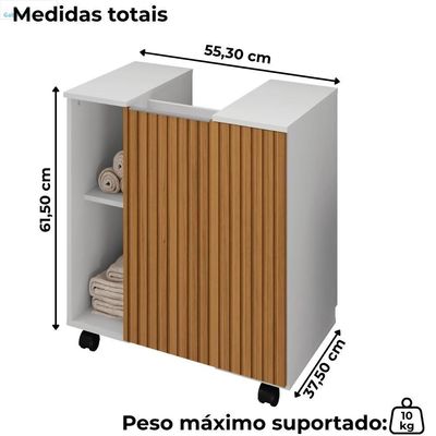 Gabinete Banheiro Pia De Coluna Pequin 56 Cm Bechara Branco Ripado