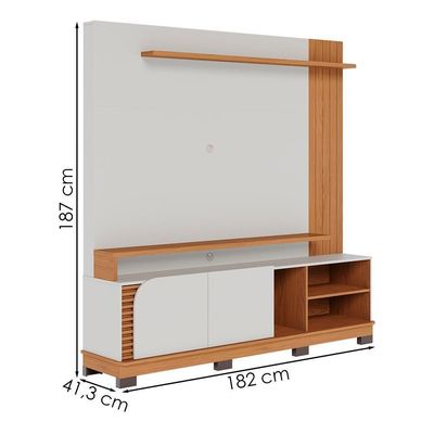 Estante Home TV 75 Polegadas 2 Portas 182 Cm Jurere Colibri Off White Matte Freijo