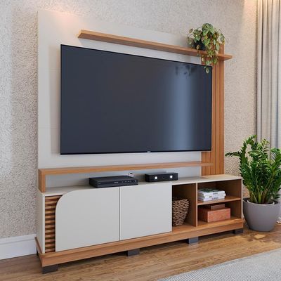 Estante Home TV 75 Polegadas 2 Portas 182 Cm Jurere Colibri Off White Matte Freijo