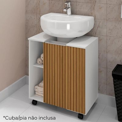 Gabinete Banheiro Pia De Coluna Pequin 56 Cm Bechara Branco Ripado