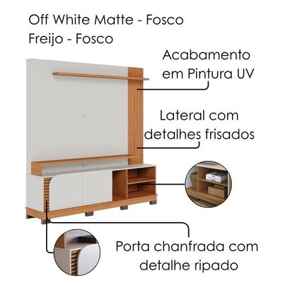 Estante Home TV 75 Polegadas 2 Portas 182 Cm Jurere Colibri Off White Matte Freijo