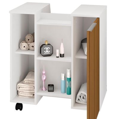 Gabinete Banheiro Pia De Coluna Pequin 56 Cm Bechara Branco Ripado