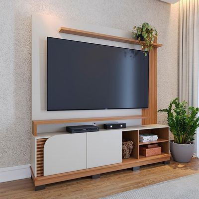 Estante Home TV 75 Polegadas 2 Portas 182 Cm Jurere Colibri Off White Matte Freijo