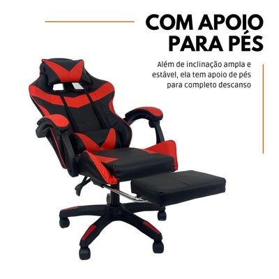 Cadeira Gamer Stillus Ergonômica Com Apoio Para Os Pés - Vermelho